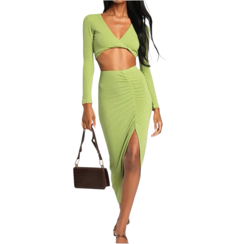 Lulus Setting The Standard Green Knit Two Piece Dress
